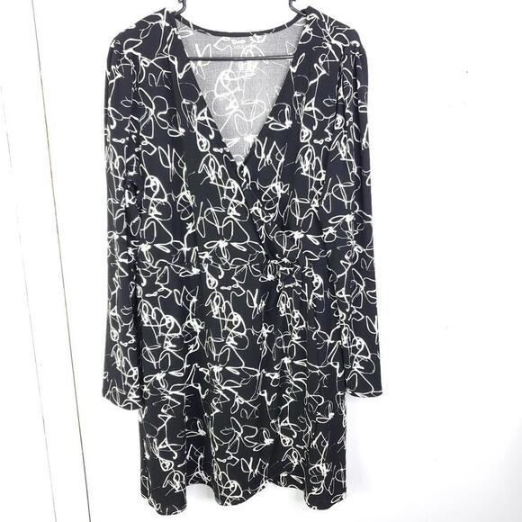 Nine West Dress Womens XL Fixed Wrap Surplice Clasp Artsy Abstract Stretchy - Picture 1 of 9